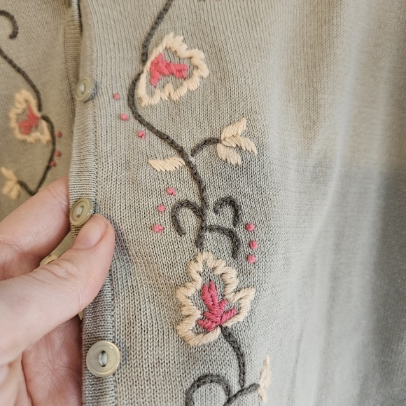 Vintage Sage Green Northern Traditions Embroidered Cardigan - Picture 7 of 8